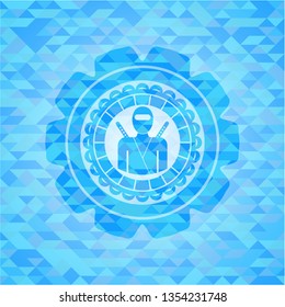 ninja icon inside realistic sky blue mosaic emblem