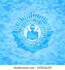 ninja icon inside realistic sky blue mosaic emblem