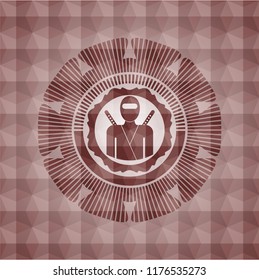 ninja icon inside red seamless badge with geometric background.