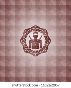 ninja icon inside red seamless geometric badge.