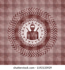 ninja icon inside red seamless geometric badge.