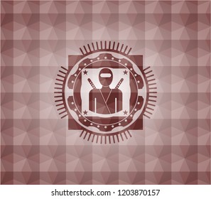 ninja icon inside red seamless badge with geometric pattern background.
