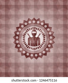 ninja icon inside red seamless geometric badge.