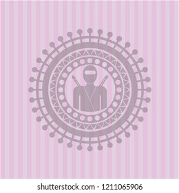 ninja icon inside retro style pink emblem