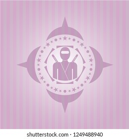 ninja icon inside retro style pink emblem