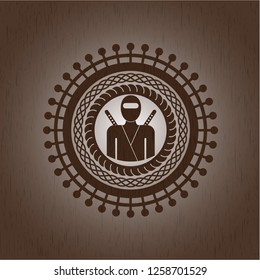 ninja icon inside retro style wood emblem