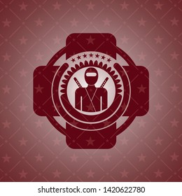ninja icon inside retro style red emblem