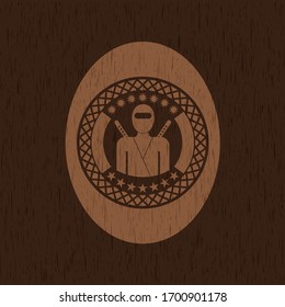 ninja icon inside retro wood emblem