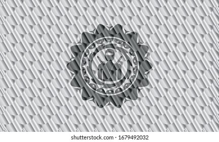ninja icon inside shiny silver emblem. Scales pattern. Vector Illustration. Detailed.