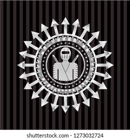 ninja icon inside silver badge or emblem
