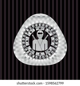 ninja icon inside silver badge or emblem