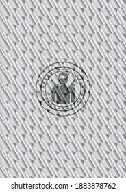 ninja icon inside silver badge or emblem. Scales pattern. Vector Illustration. Detailed. 