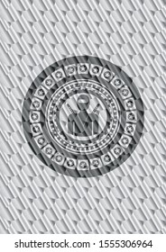 ninja icon inside silver color emblem. Scales pattern. Vector Illustration. Detailed.