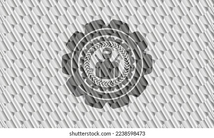 ninja icon inside silver color badge or emblem. Scales pattern. Vector Illustration. Detailed. 