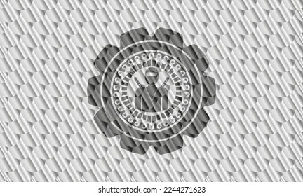 ninja icon inside silver color badge. Scales pattern. Vector Illustration. Detailed. 