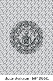 ninja icon inside silver shiny badge. Scales pattern. Vector Illustration. Detailed.