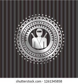 ninja icon inside silvery badge