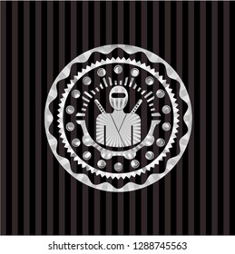 ninja icon inside silvery badge or emblem