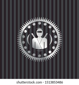 ninja icon inside silvery badge