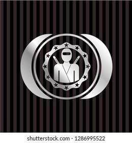 ninja icon inside silvery shiny emblem