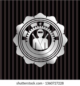 ninja icon inside silvery shiny badge