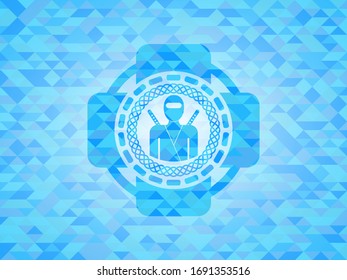 Ninja-Symbol im Himmelsblau mit Mosaikhintergrund im ökologischen Stil