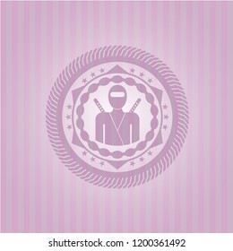 ninja icon inside vintage pink emblem