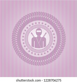 ninja icon inside vintage pink emblem