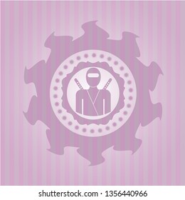 ninja icon inside vintage pink emblem