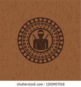 ninja icon inside vintage wood emblem