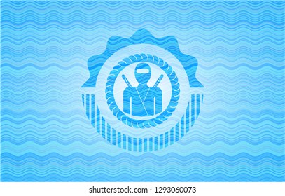 ninja icon inside water concept emblem background.