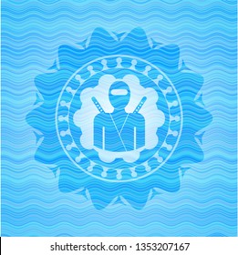 ninja icon inside water concept emblem background.