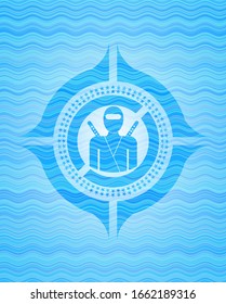 ninja icon inside water concept badge.