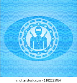 ninja icon inside water style emblem.