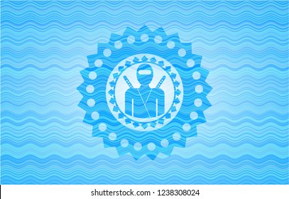ninja icon inside water wave emblem background.