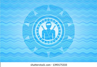 ninja icon inside water wave concept style emblem.