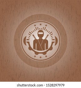 ninja icon inside wood badge or emblem