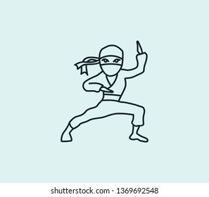 Ninja icon line isolated on clean background. Ninja icon concept drawing icon line in modern style. Vector illustration for your web mobile logo app UI design.