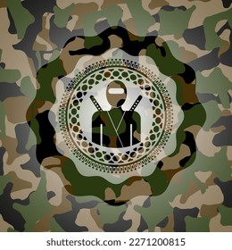 ninja icon on camo texture. 
