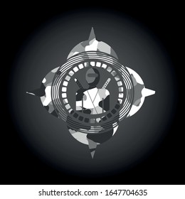 ninja icon on grey camouflage texture