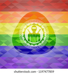 ninja icon on mosaic background with the colors of the LGBT flag