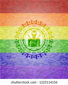 ninja icon on mosaic background with the colors of the LGBT flag