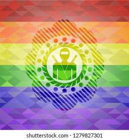 ninja icon on mosaic background with the colors of the LGBT flag