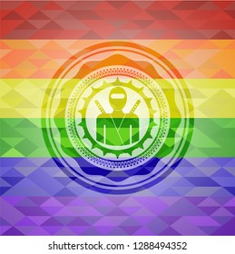 ninja icon on mosaic background with the colors of the LGBT flag