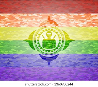 ninja icon on mosaic background with the colors of the LGBT flag