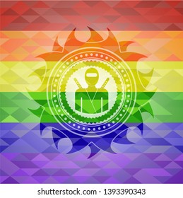 ninja icon on mosaic background with the colors of the LGBT flag