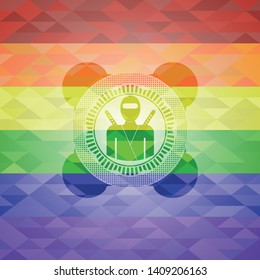 ninja icon on mosaic background with the colors of the LGBT flag
