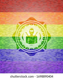 ninja icon on mosaic background with the colors of the LGBT flag