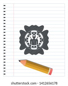 ninja icon pencil draw. Vector Illustration. Detailed.