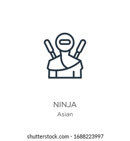 Ninja icon. Thin linear ninja outline icon isolated on white background from asian collection. Line vector sign, symbol for web and mobile